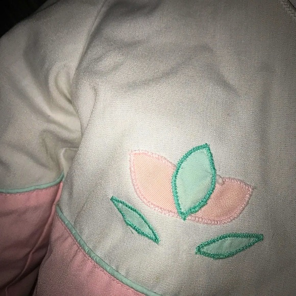 Vintage Baby Fleece lined Coat 12/24 months Pink White Tulip flowers - Picture 9 of 12